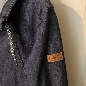 Roxy Dark Indigo Denim Jean Jacket with Brown Patch